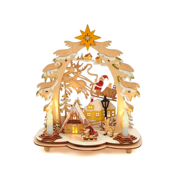 Kurt Adler Battery-Operated LED Lit Wooden Village House with Santa