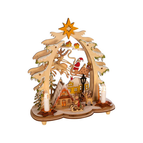 Kurt Adler Battery-Operated LED Lit Wooden Village House with Santa