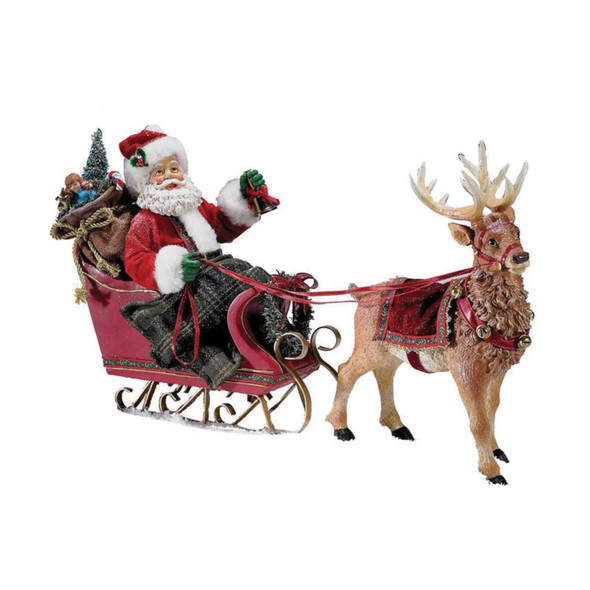 Kurt Adler Fabriche Christmas Figurine, Santa with Sleigh & Reindeer, 10in