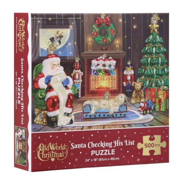 Old World Christmas Holiday Puzzle, Santa Checking His List, 24" x 18"