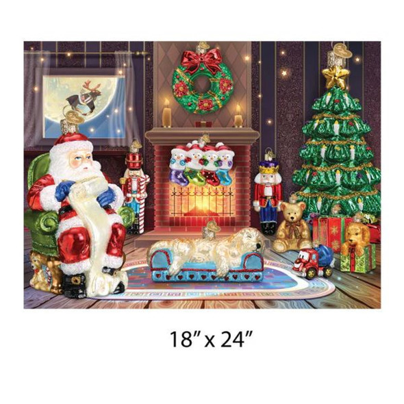 Old World Christmas Holiday Puzzle, Santa Checking His List, 24" x 18"