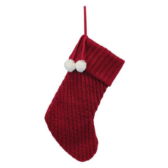 Old World Christmas Knit Christmas Stocking, With White Pompoms, 24in
