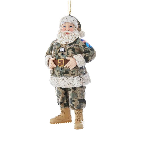 Kurt Adler Resin Ornament for Christmas Tree, Camouflage Military Santa