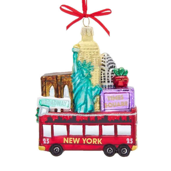 Kurt Adler Glass Ornament for Christmas Tree, New York Bus