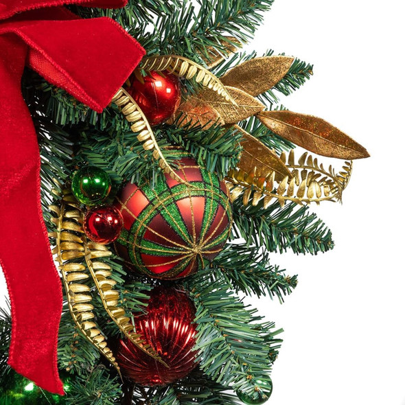Kurt Adler Unlit Christmas Wreath, Gold, Red, and Green Ribbon, 24in