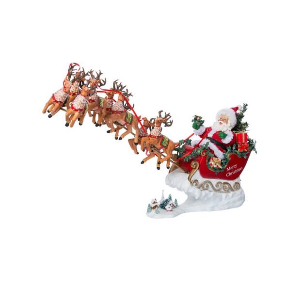 Kurt Adler Fabriché™ Musical Santa With 8 Reindeer, 2-Piece Set, 24"