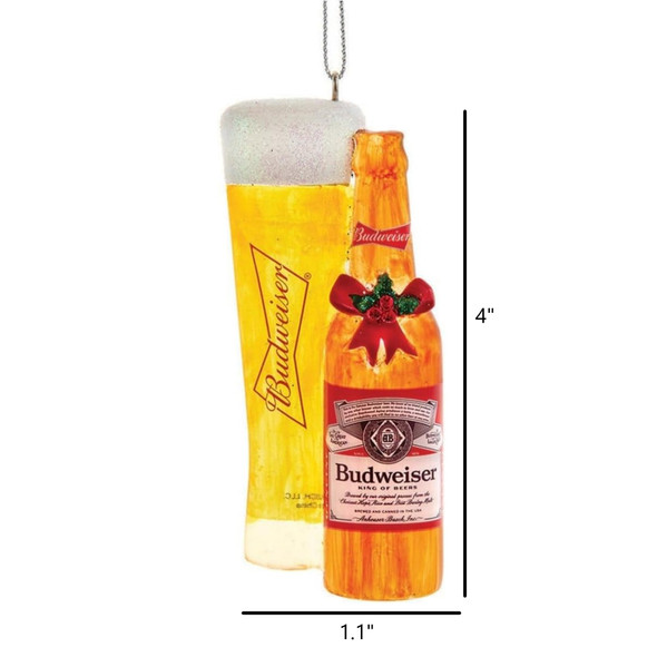 Kurt Adler Plastic Ornament for Christmas Tree, Budweiser Beer Bottle and Glass
