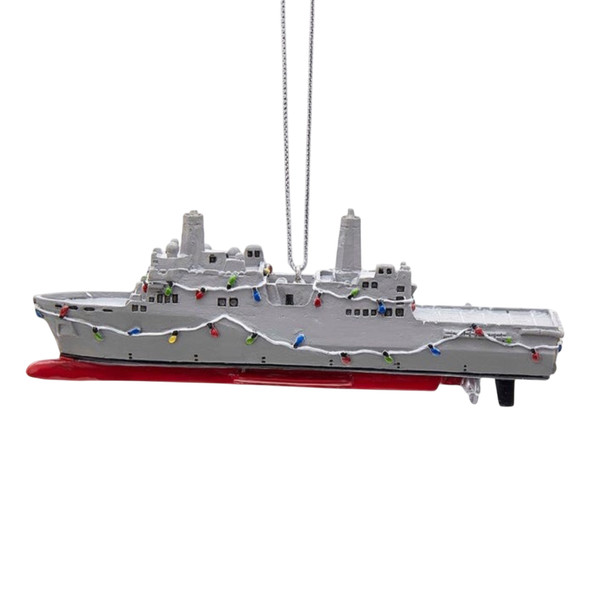 Kurt Adler Resin Ornament for Christmas Tree, Navy Ship with Christmas Lights, 4.5" Kurt Adler Resin Ornament for Christmas Tree, Navy Ship with Christmas Lights, 4.5"