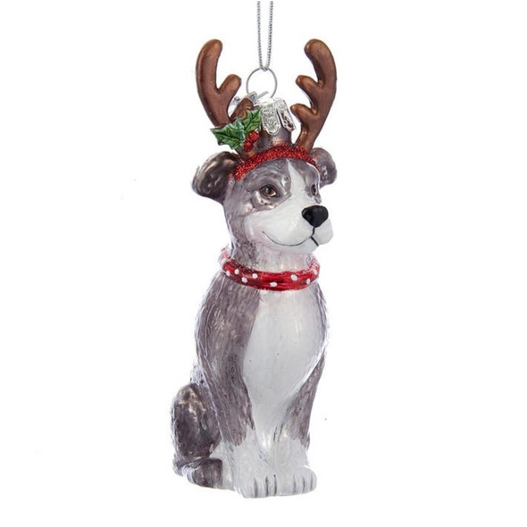 Kurt Adler Noble Gems Glass Ornament for Christmas Tree, Pitbull with Antlers, 4"