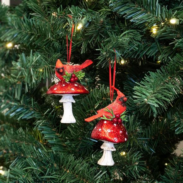 Kurt Adler Hanging Resin Mushroom Ornament, 2 Assorted Styles, 1 Pack, 4.5"