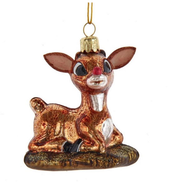 Kurt Adler Glass Ornament for Christmas Tree, Rudolph The Red Nose Reindeer Baby Rudolph, 3"