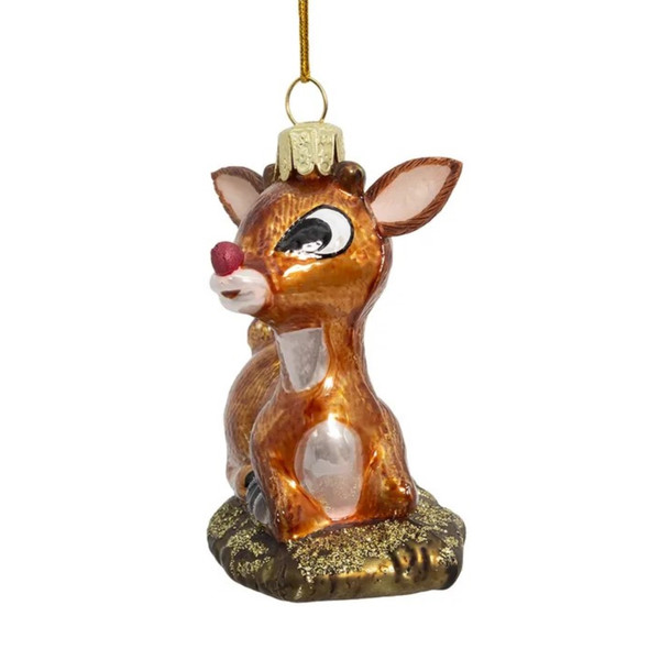 Kurt Adler Glass Ornament for Christmas Tree, Rudolph The Red Nose Reindeer Baby Rudolph, 3"