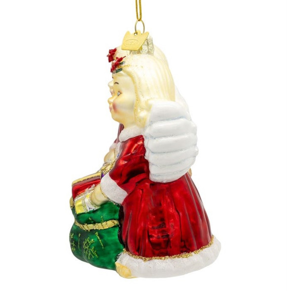 Kurt Adler Noble Gems Glass Ornament for Christmas Tree, Angels with Bag of Gifts, 4"