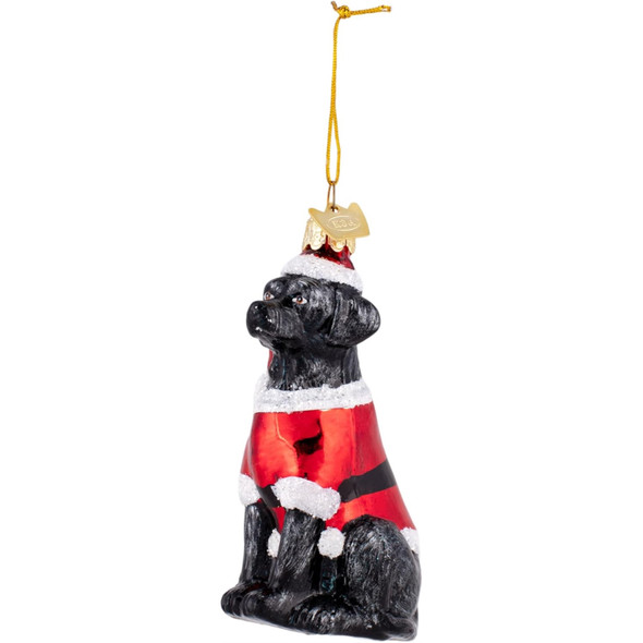 Kurt Adler Noble Gems Glass Ornament for Christmas Tree, Black Labrador Retriever in Santa Suit, 3.5"