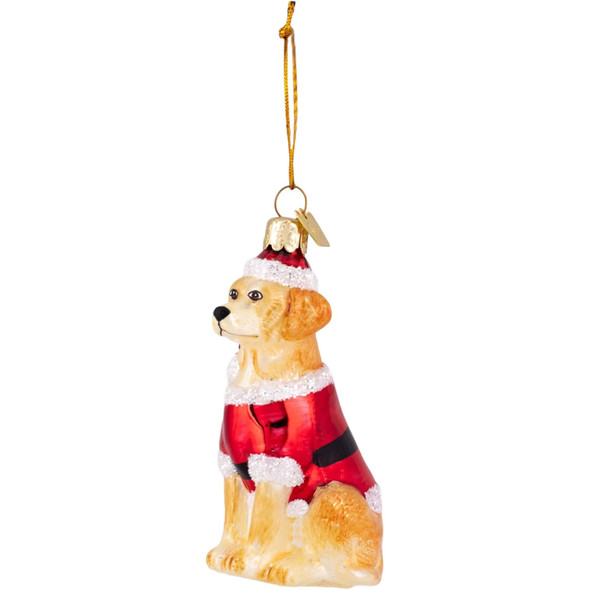 Kurt Adler Noble Gems Glass Ornament for Christmas Tree, Yellow Labrador Retriever in Santa Suit, 3.5"