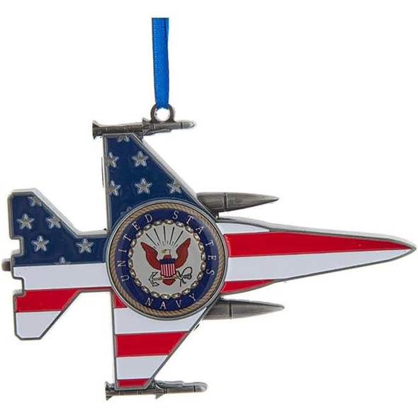 Kurt Adler Metal with Enamel Ornament for Christmas Tree, U.S. Navy Jet, 4.5"