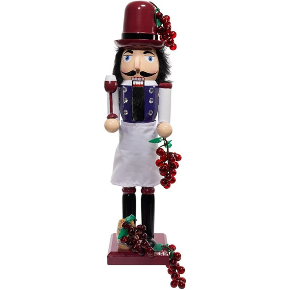 Kurt Adler Wooden Nutcrackers, Wine – Festive Holiday Decor with Grapes and Wine Glass Accents, 15in