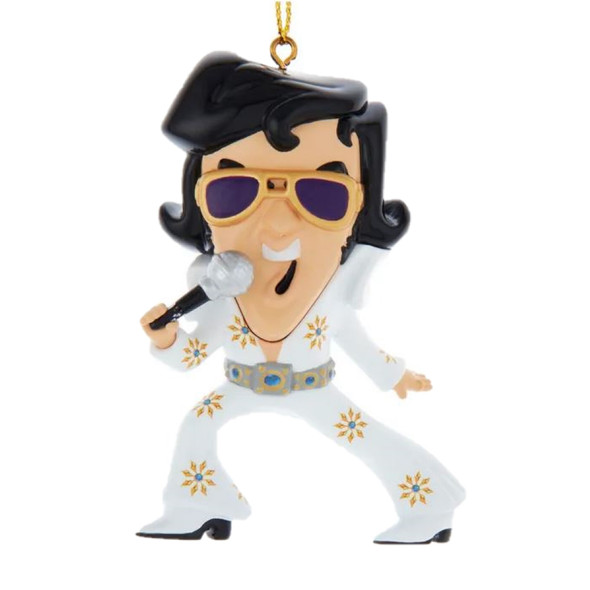 Kurt Adler Plastic Ornament for Christmas Tree, Cartoon Elvis Presley in White Jumpsuit