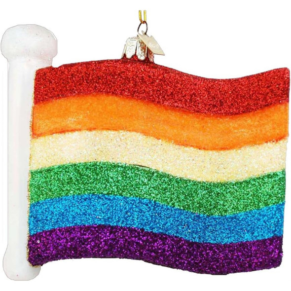 Kurt Adler Noble Gems Glass Ornament for Christmas Tree, Gay Pride Flag, 4.5"
