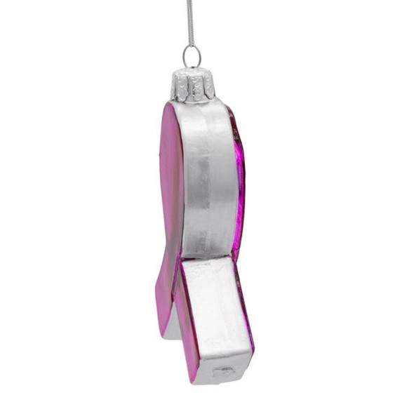 Kurt Adler Glass Ornament for Christmas Tree, Susan G. Komen Pink and Silver "Fight Like A Girl" Ribbon, 4"