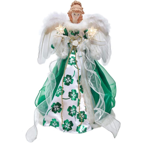 Kurt Adler Lighted Christmas Tree Treetop, 10-Lights, Irish Angel, 16"