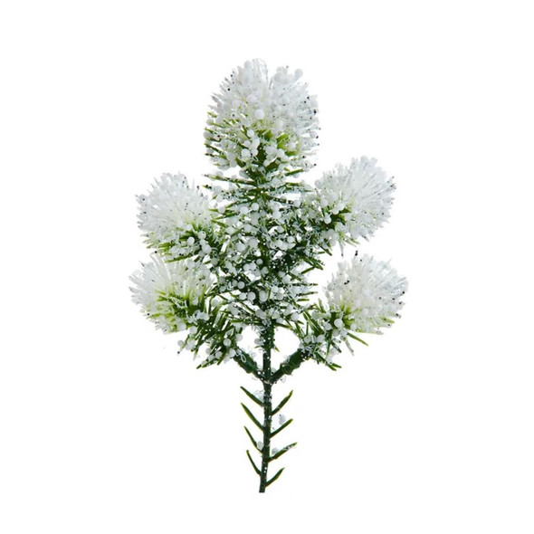 Kur Adler Snowball Bubble Christmas Pine Pick, White, 9.5in