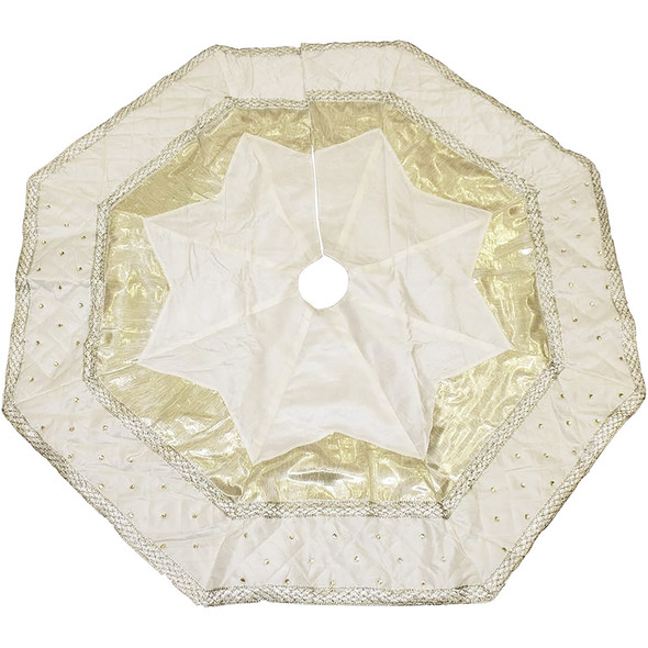 Kurt Adler Christmas Tree Skirt with Sequined Quilt Design, Ivory, 52in