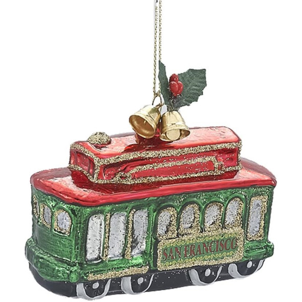 Kurt Adler Glass Ornament for Christmas Tree, San Francisco Streetcar