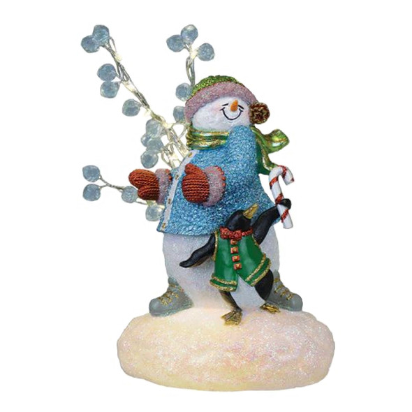 Old World Christmas Resin Lighted Holiday Figurine, Snowgal & Penguin, 8.75in