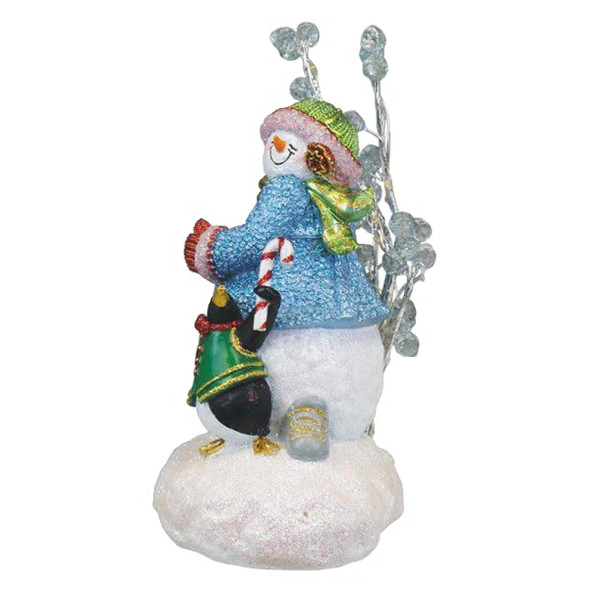Old World Christmas Resin Lighted Holiday Figurine, Snowgal & Penguin, 8.75in