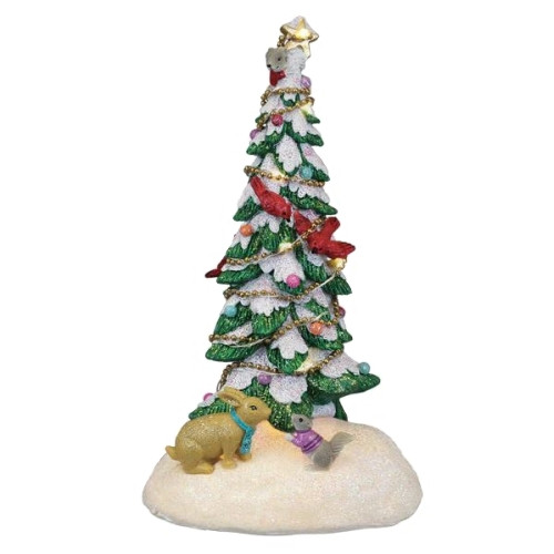 Old World Christmas Lighted Resin Holiday Tabletop Figurine with Timer, Critter Tree, 7.5"