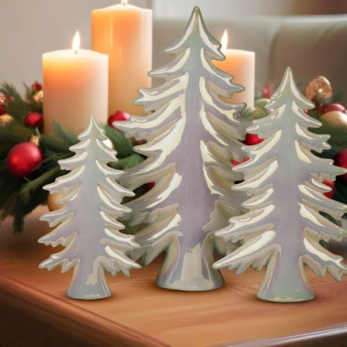 Old World Christmas Iridescent Ceramic Tabletop Tree Figurines (Set of 3)