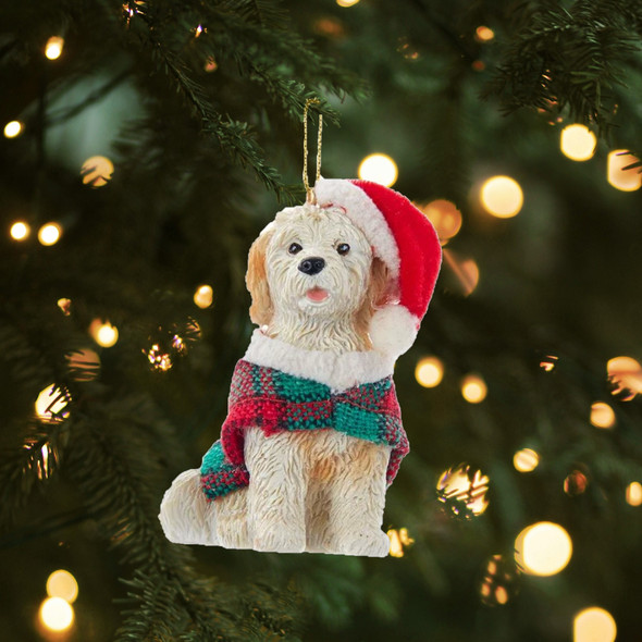 Kurt Adler Resin Ornament for Christmas Tree, Goldendoodle with Festive Accents
