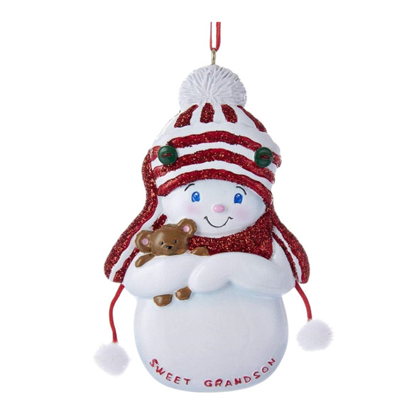 Kurt Adler Resin Ornament for Christmas Tree, Snowboy "Sweet Grandson"