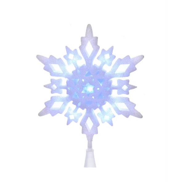 Kurt Adler Glitter LED Christmas Snowflake Treetop, Cool White, 10in