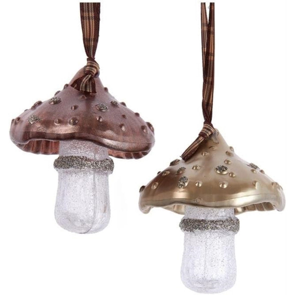 Kurt Adler Plastic Ornament for Christmas Tree, Assorted Mushrooms (Pack of 2)