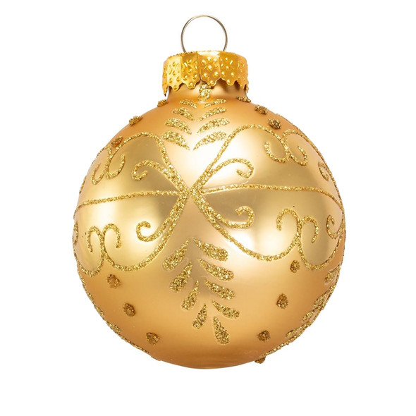 Kurt Adler Glass Ball Ornament for Christmas Tree, Gold Pattern (Pack of 12)