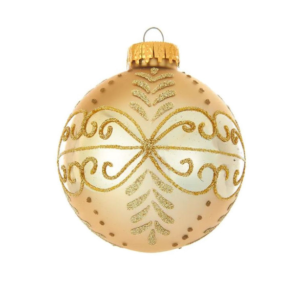 Kurt Adler Glass Ball Ornament for Christmas Tree, Gold Glitter Pattern (Pack of 6)