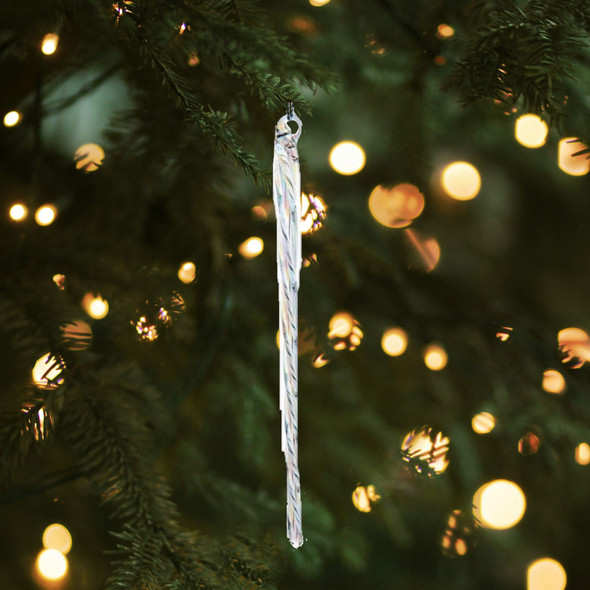 Kurt Adler Glass Ornaments for Christmas Tree, Iridescent Icicles (24-Piece Box Set)