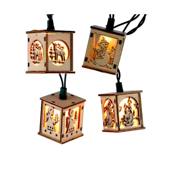 Kurt Adler Indoor/Outdoor Rustic Wooden Lantern Light Set, 10 UL-Listed Incandescent Lights, 9' Kurt Adler Indoor/Outdoor Rustic Wooden Lantern Light Set, 10 UL-Listed Incandescent Lights, 9'