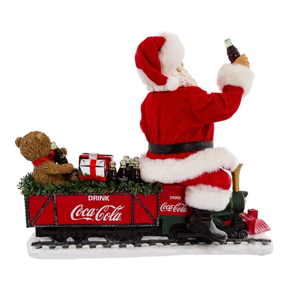 Kurt Adler Fabriche Christmas Figurine, Coca-Cola Santa on Train with LED Garland, 13in
