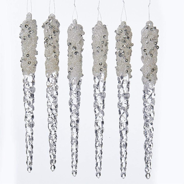 Kurt Adler Glass Ornament for Christmas Tree, Glittered Icicles (Pack of 6)
