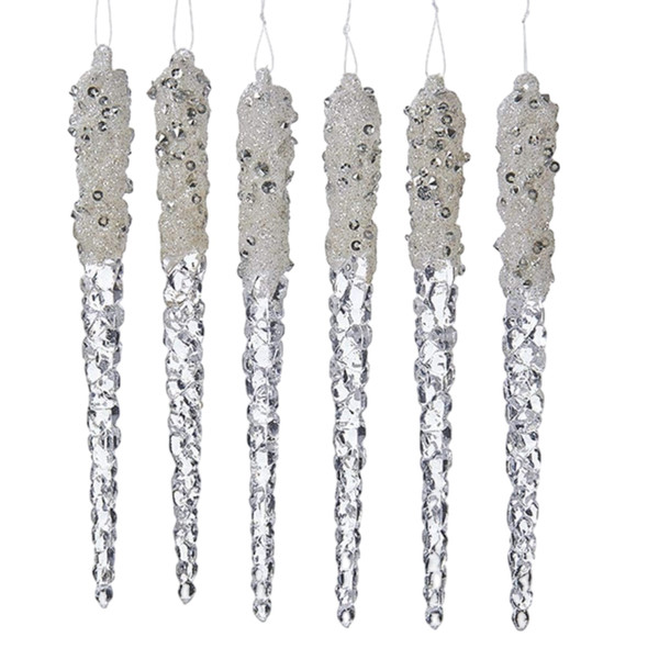 Kurt Adler Acrylic Ornament for Christmas Tree, Glittered Icicles (Pack of 6)