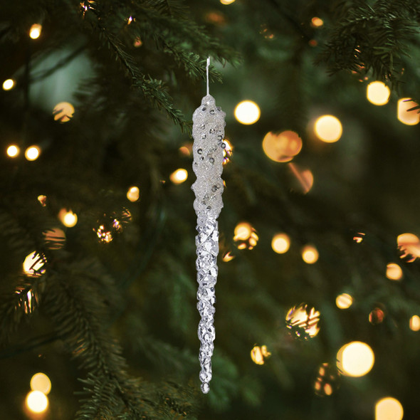 Kurt Adler Acrylic Ornament for Christmas Tree, Glittered Icicles (Pack of 6)