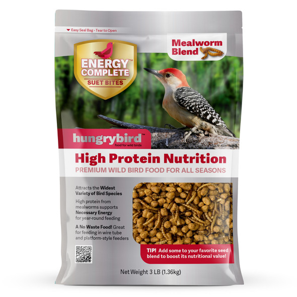 Hungrybird Energy Complete, 3lb - High-Protein Mealworm Suet Bites for Outside Wild Birds