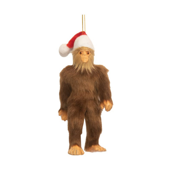 Kurt Adler Furry Bigfoot with Santa Hat Hanging Ornament, 5.5"