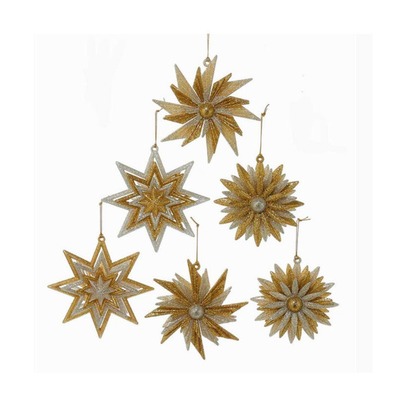 Kurt Adler Acrylic Ornaments for Christmas Tree, Gold and Silver Glittered Sunflowers & Snowflakes (Set of 6)