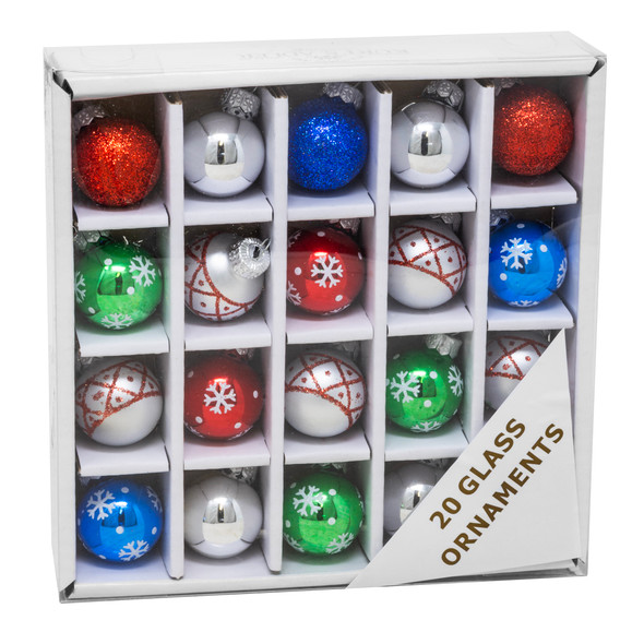 Kurt Adler Glass Ball Ornaments for Christmas Tree, Assorted (Pack of 20)