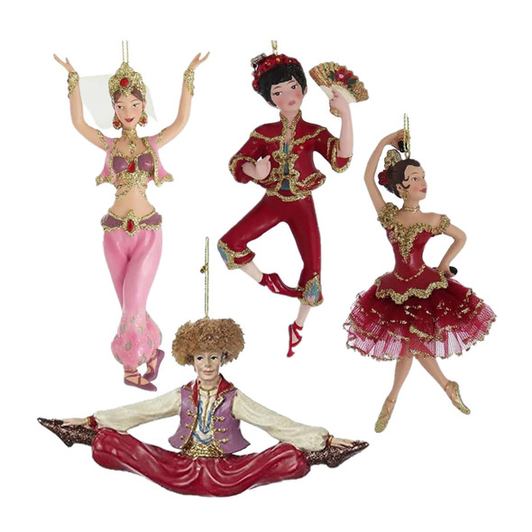 Kurt Adler Resin Ornaments for Christmas Tree, Nutcracker Suite International Dancers, Assorted (Set of 4)