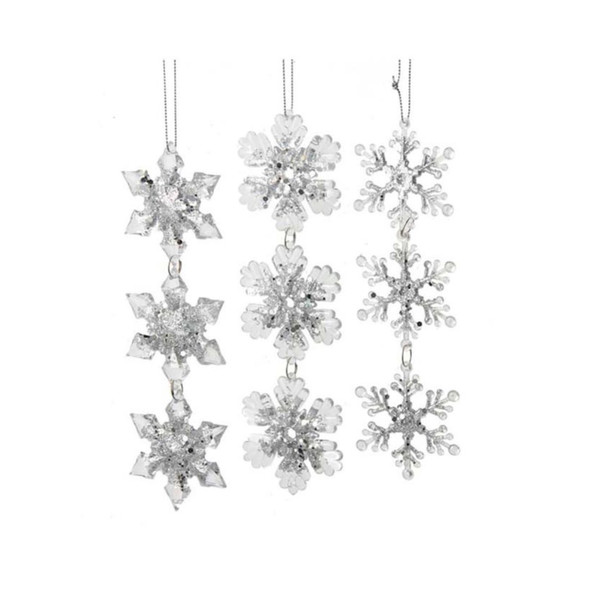 Kurt Adler Ice Silver and Clear Hanging Snowflake Ornaments, Assortment of 3 Styles, 8.2" Kurt Adler Ice Silver and Clear Hanging Snowflake Ornaments, Assortment of 3 Styles, 8.2"